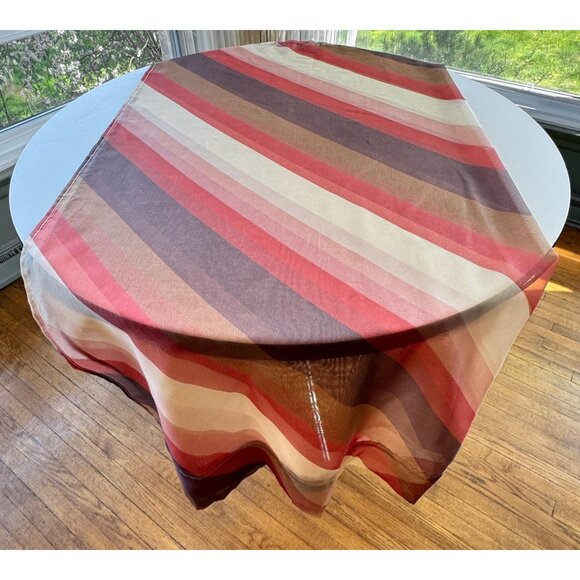 Vintage 1970s shower curtain, beige, orange brown diagonal stripes print, as is - Picture 2 of 10